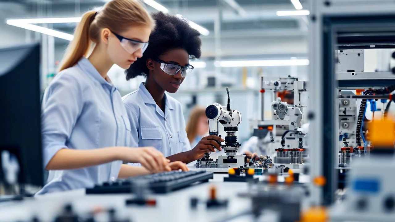 Engineering students working on robotics project